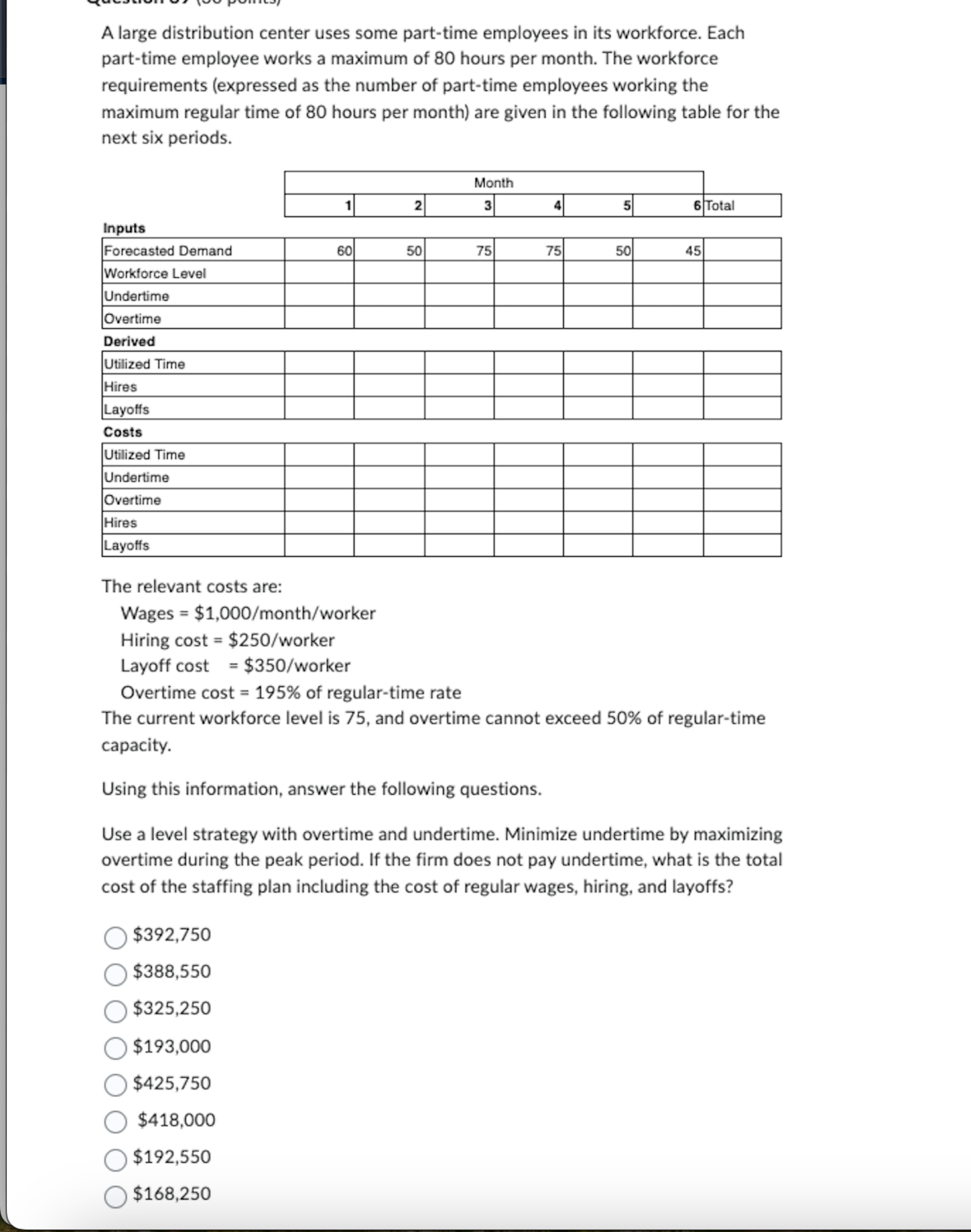  A large distribution center uses some part-time employees in its workforce.