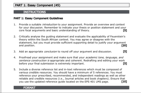  PART 1: Essay Component (45) INSTRUCTIONS PART 1: Essay Component Guidelines