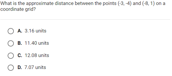 What is the approximate distance between the points (-3, -4) and
