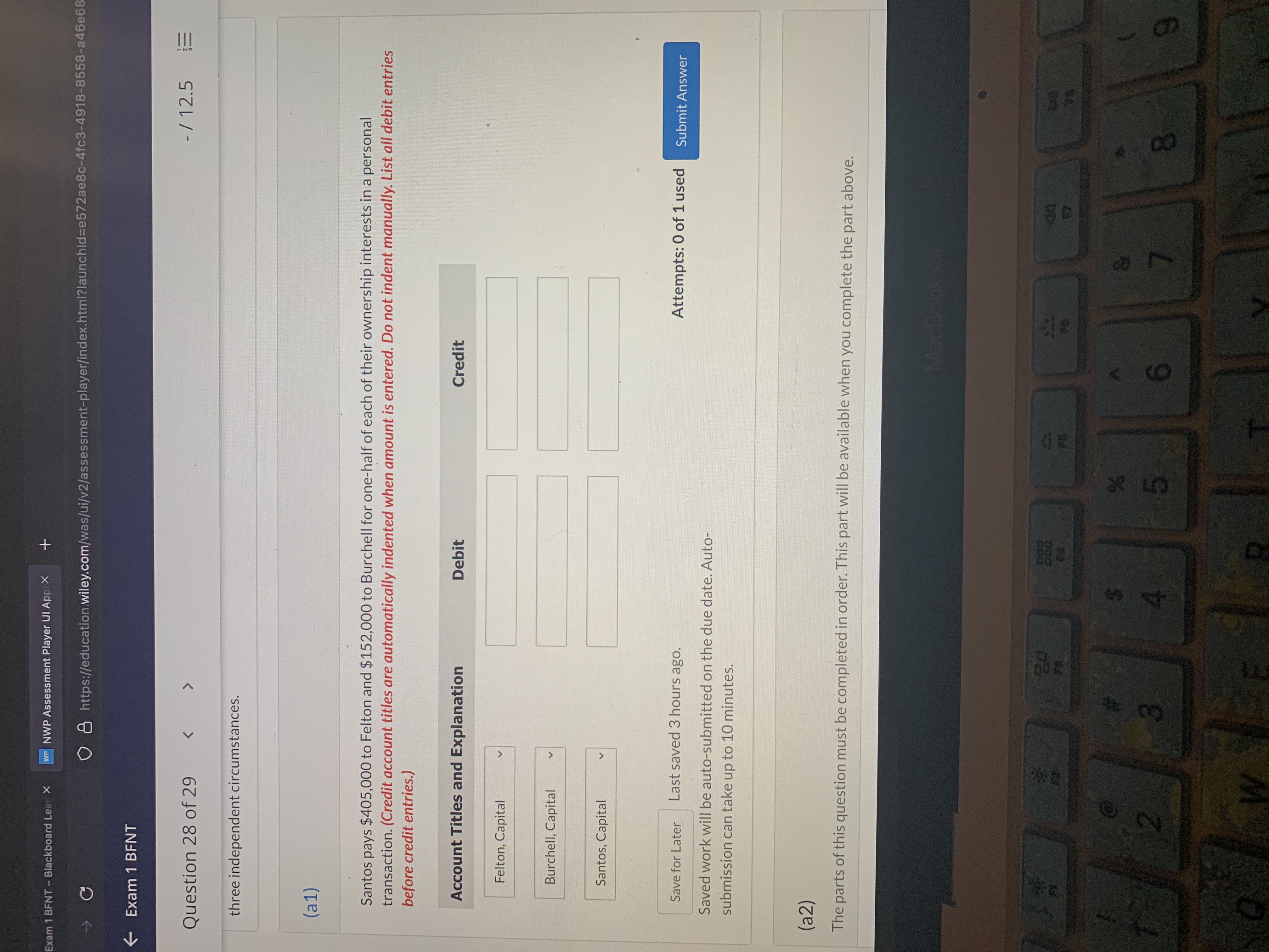  Exam 1 BFNT - Blackboard Lear X WP NWP Assessment Player