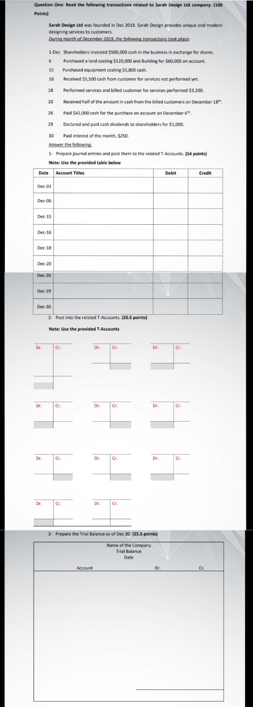 I need solve this assignment Question One: Read the following transactions related