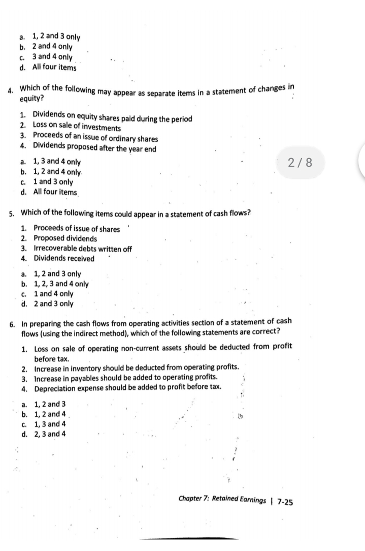 of the following might appear as an item in a statement of