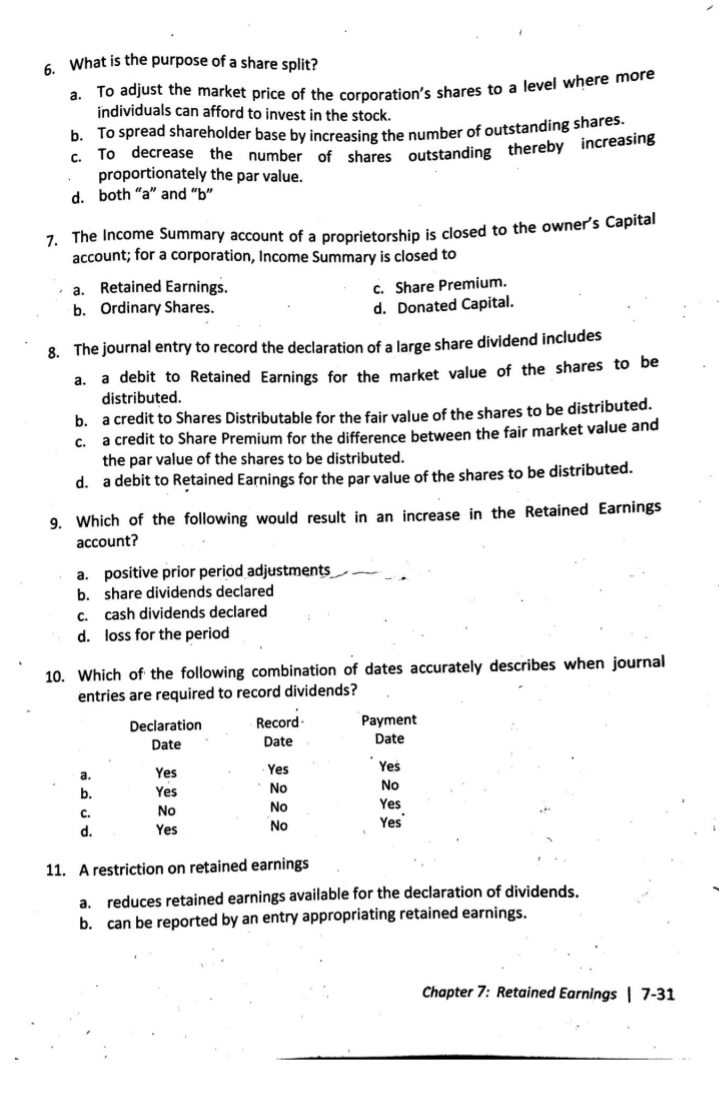 2. The following items required consideration in preparing the financial statements: .