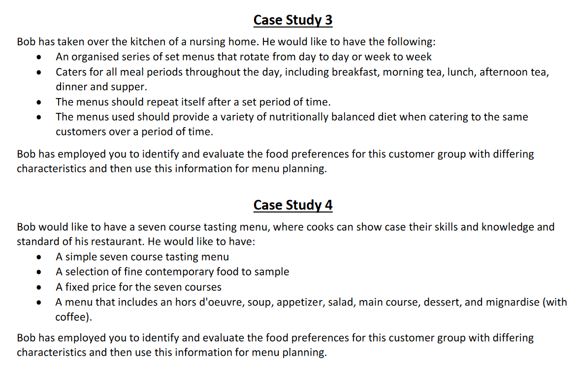 to identify and evaluate the food preferences of customer groups and then