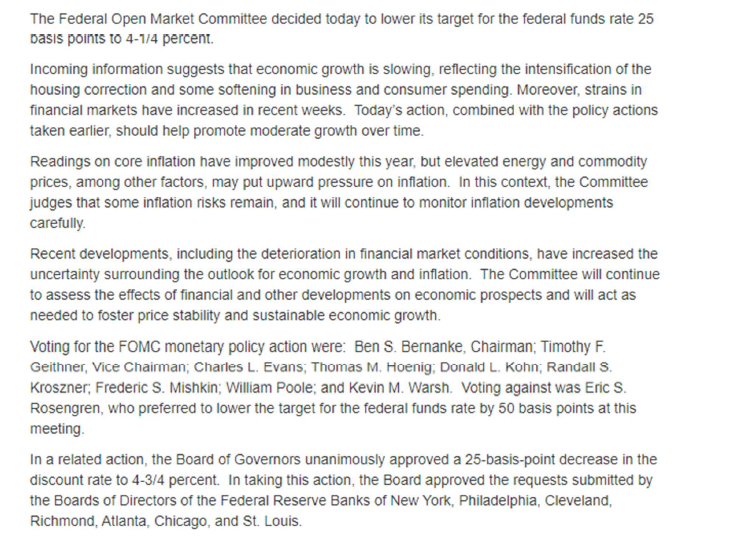 Q14Now consider the second FOMC statement, (REFERENCE BELOW). The first paragraph describes