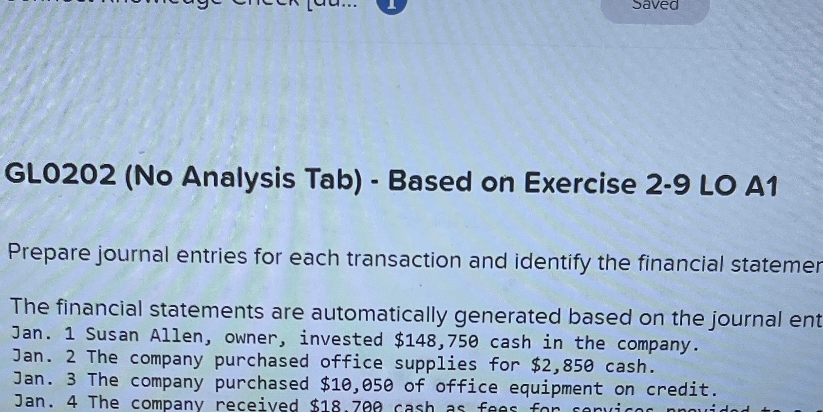 Lya... Saved GLO202 (No Analysis Tab) - Based on Exercise 2-9