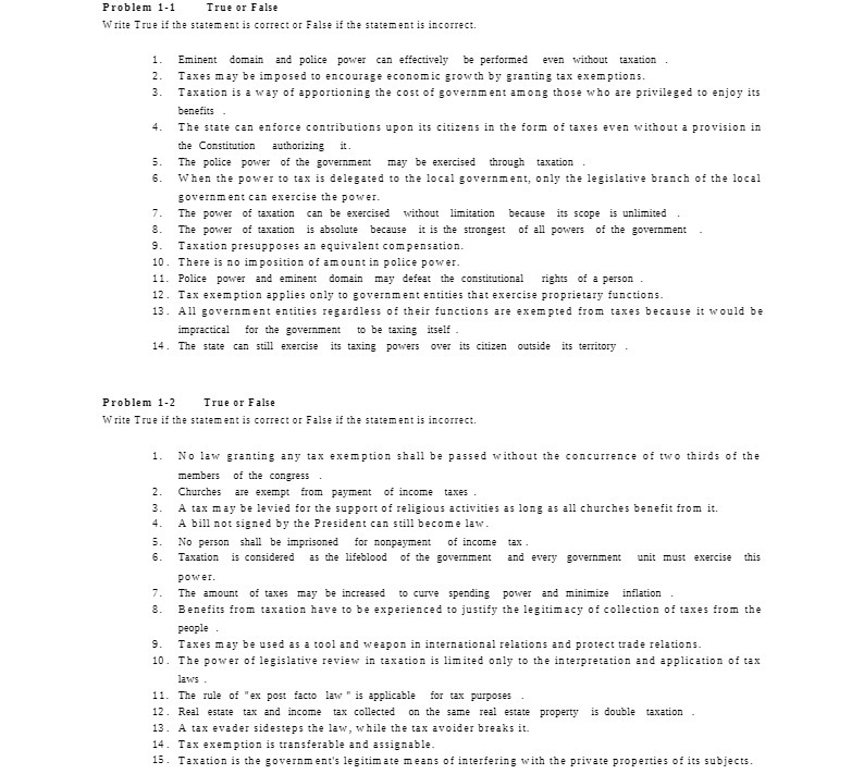  Problem 1-1 True or False Write True if the statement is