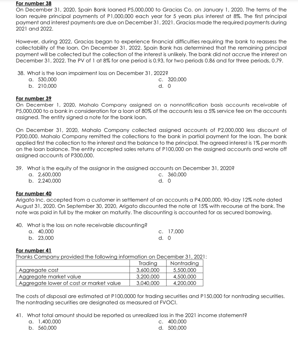 42 and 4; On January 1. 2021. Salamat Inc. purchased nontrading equity