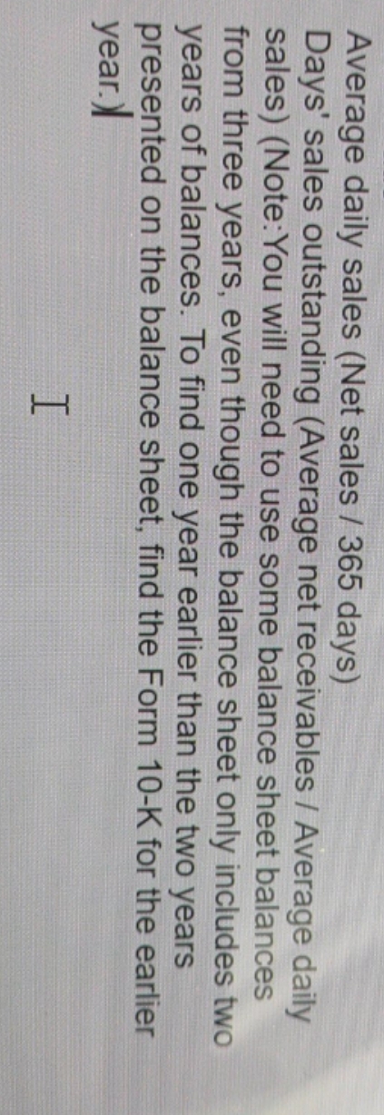 target 10-k form information needed to solve this. Average daily sales (Net