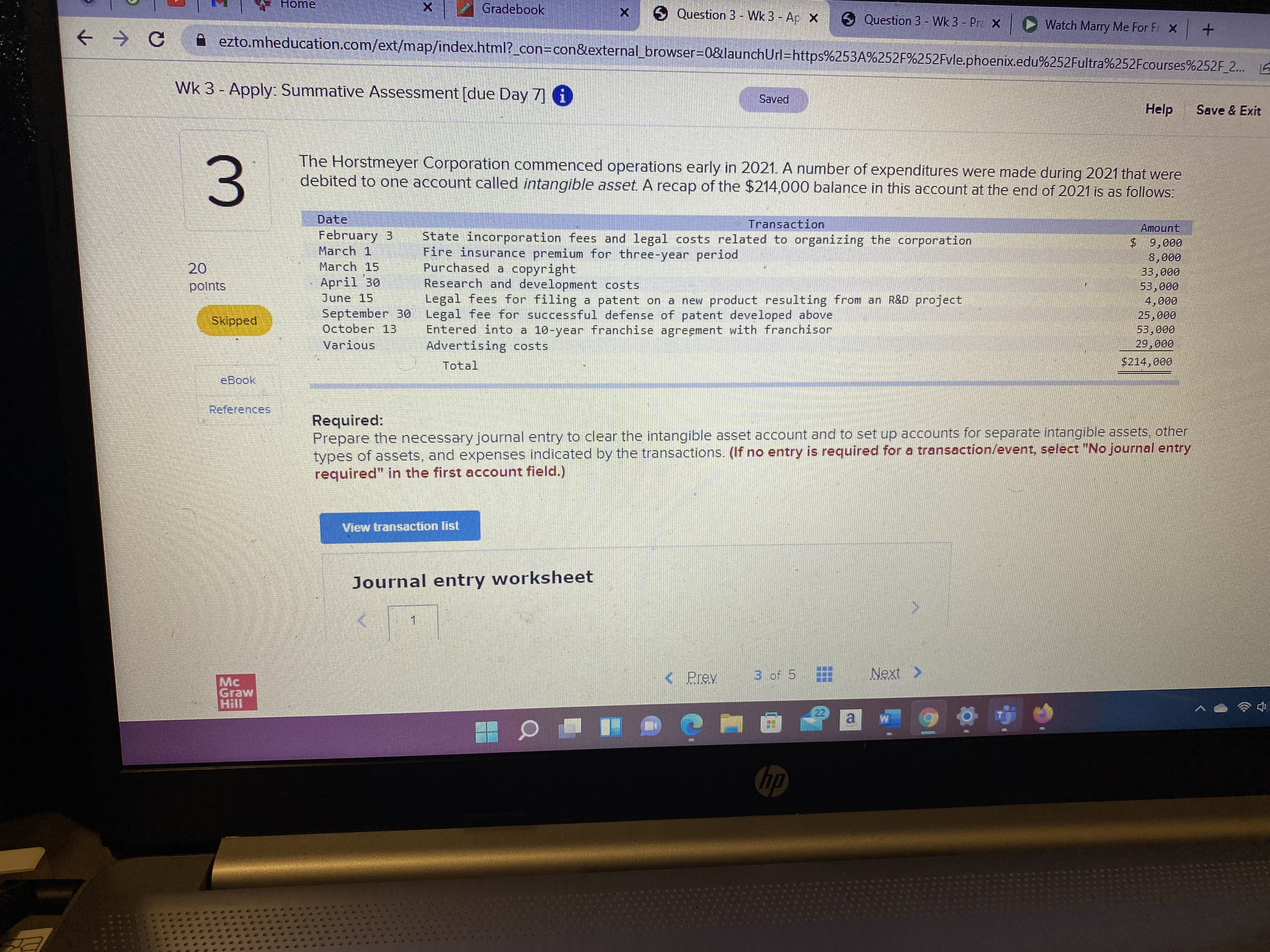 Gradebook X Question 3 - Wk 3 - Ap x 5