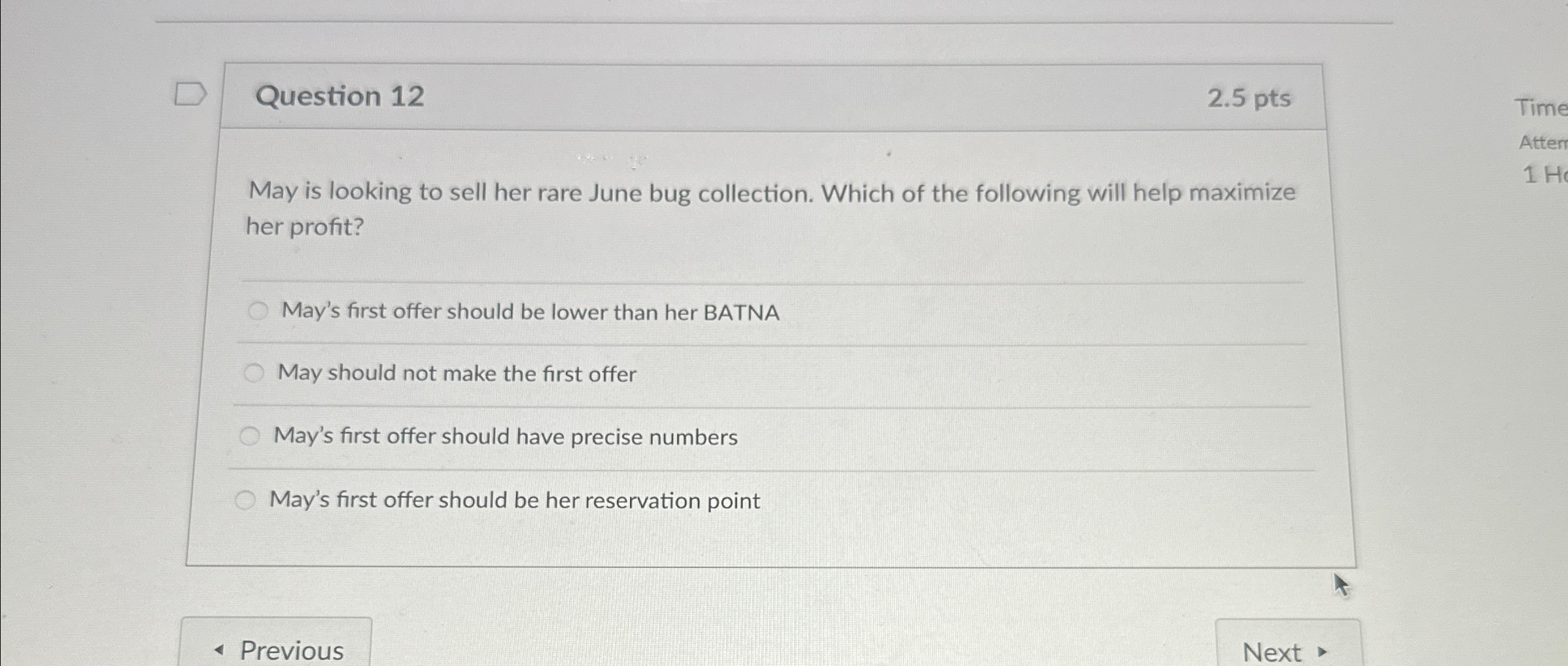  Question 12 2.5pts May is looking to sell her rare June