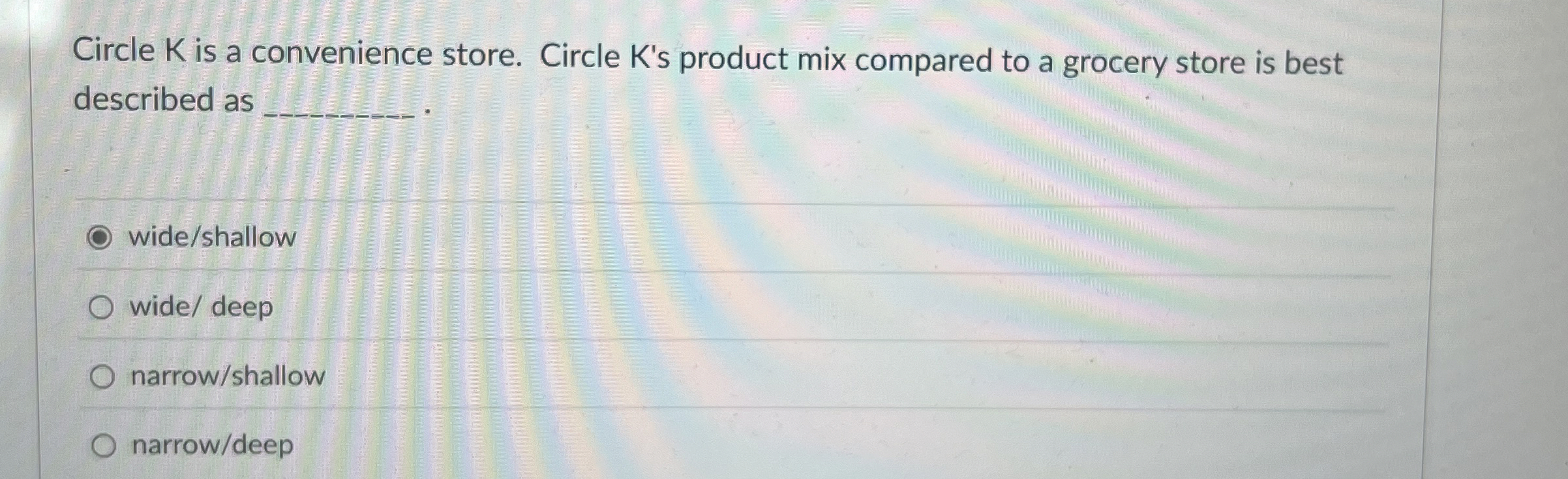  Circle K is a convenience store. Circle K's product mix compared