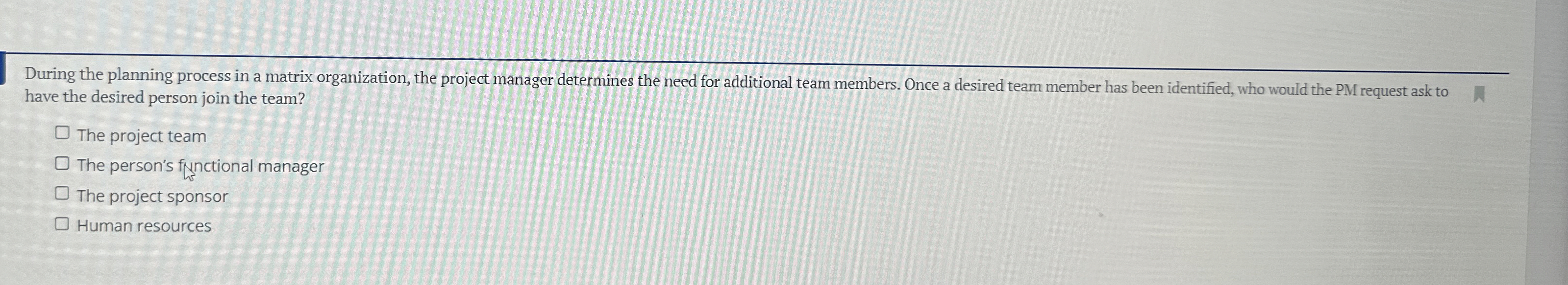  During the planning process in a matrix organization, the project manager