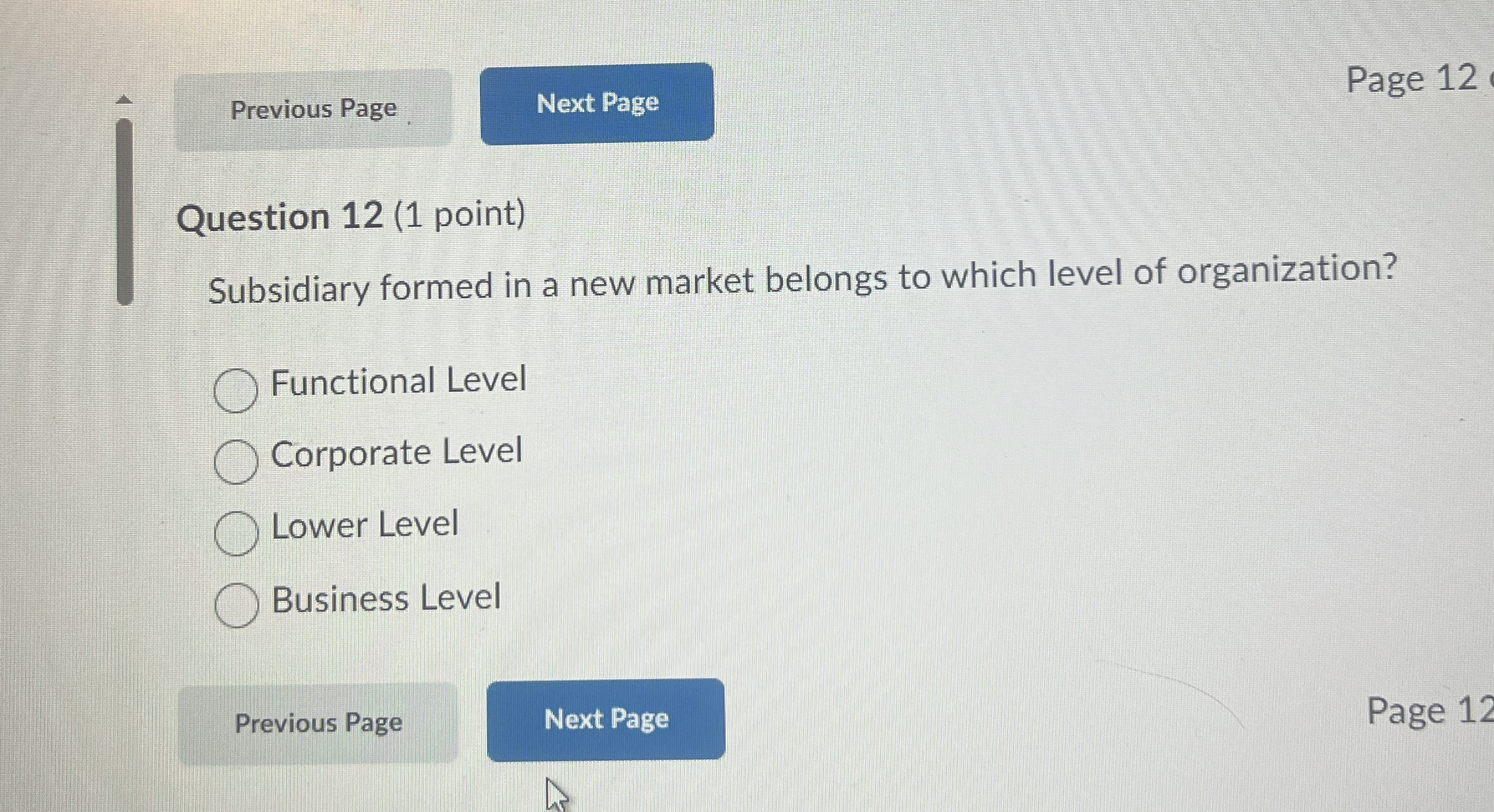  Previous Page Page 12 Question 12(1 point) Subsidiary formed in a