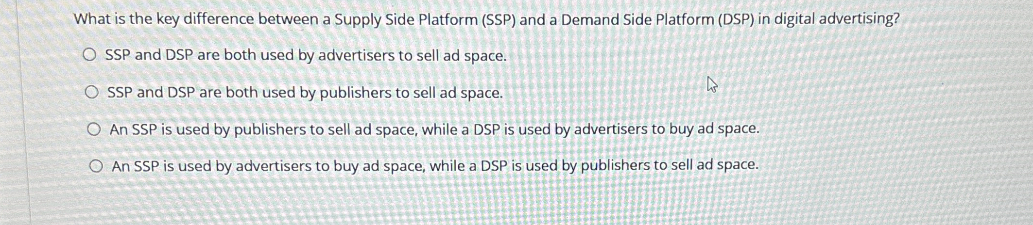  What is the key difference between a Supply Side Platform (SSP)