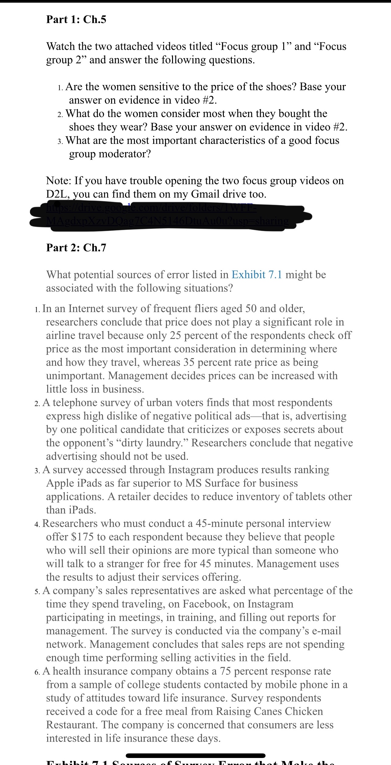  Part 1: Ch.5 Watch the two attached videos titled "Focus group