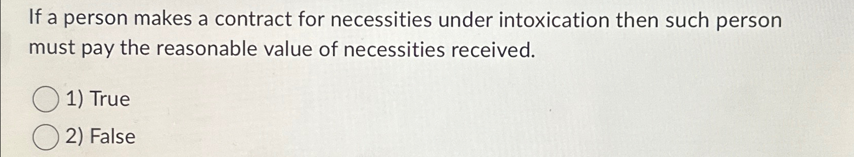  If a person makes a contract for necessities under intoxication then