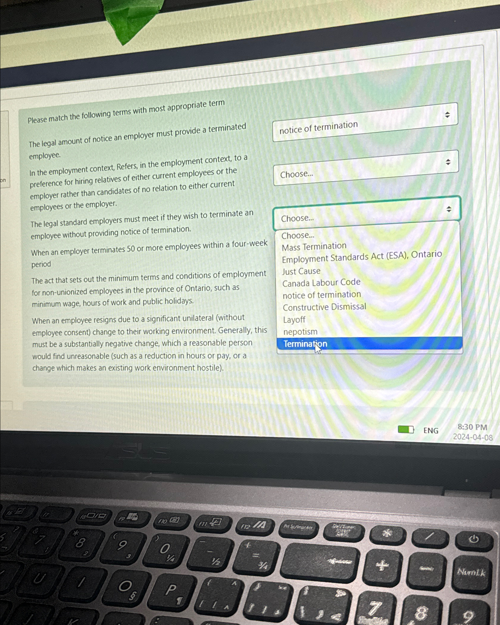  Please match the following terms with most appropriate term The legal