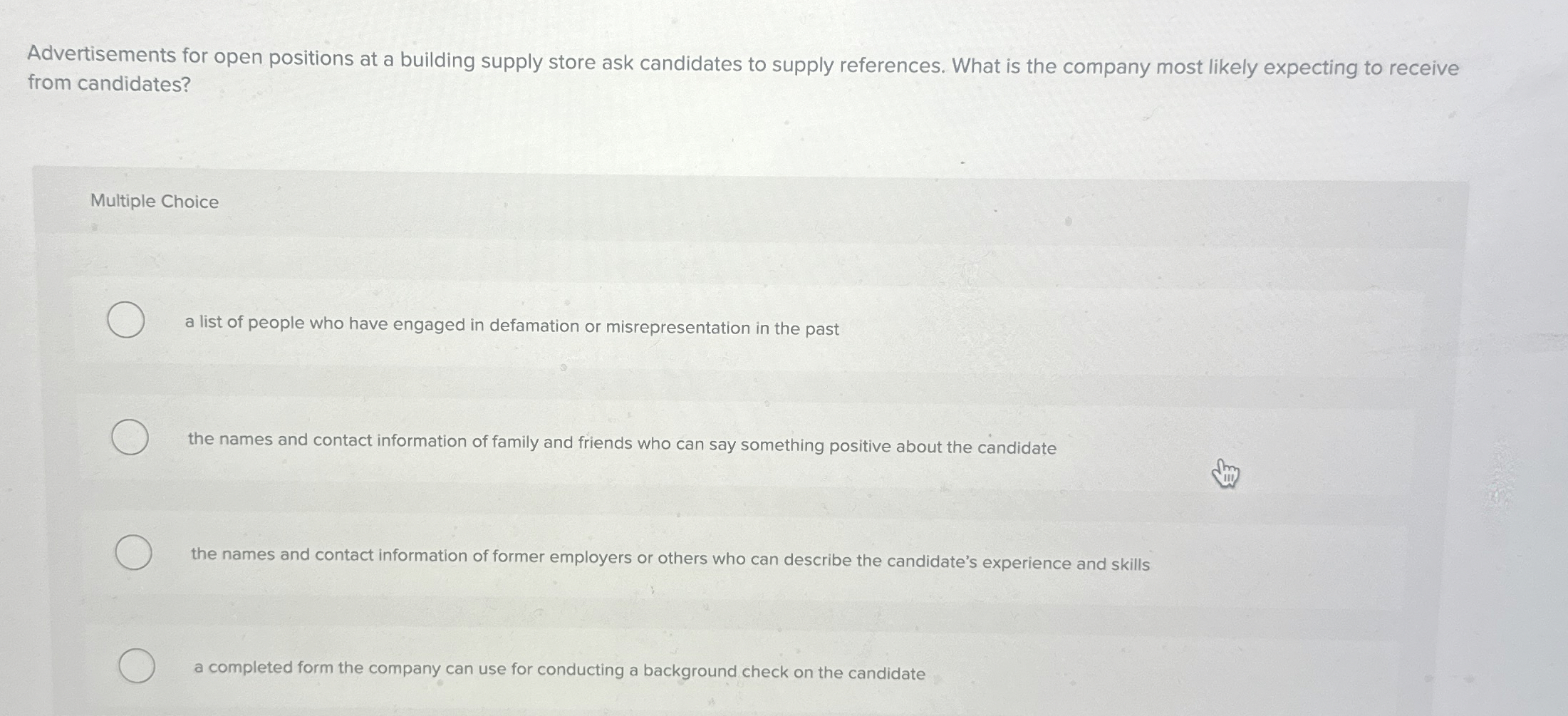  Advertisements for open positions at a building supply store ask candidates