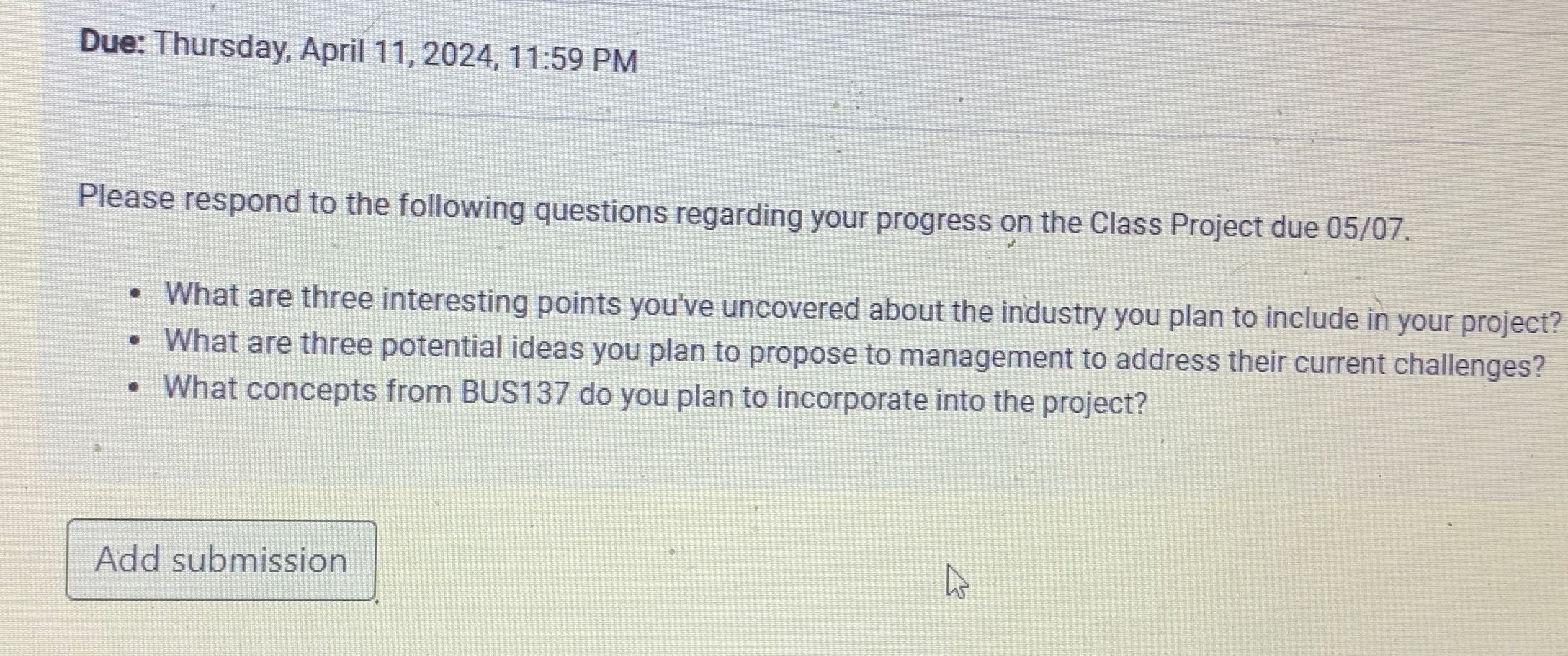  Due: Thursday, April 11,2024,11:59 PM Please respond to the following questions