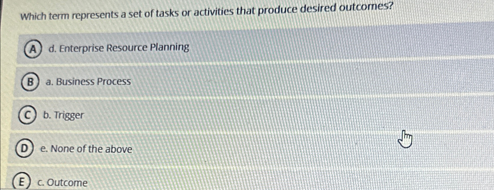  Which term represents a set of tasks or activities that produce