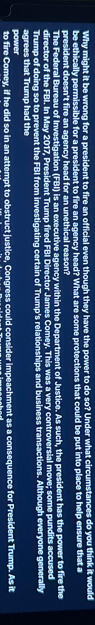  Why might it be wrong for a president to fire an