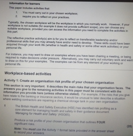  Information for learners This paper includes activities that: You must carry