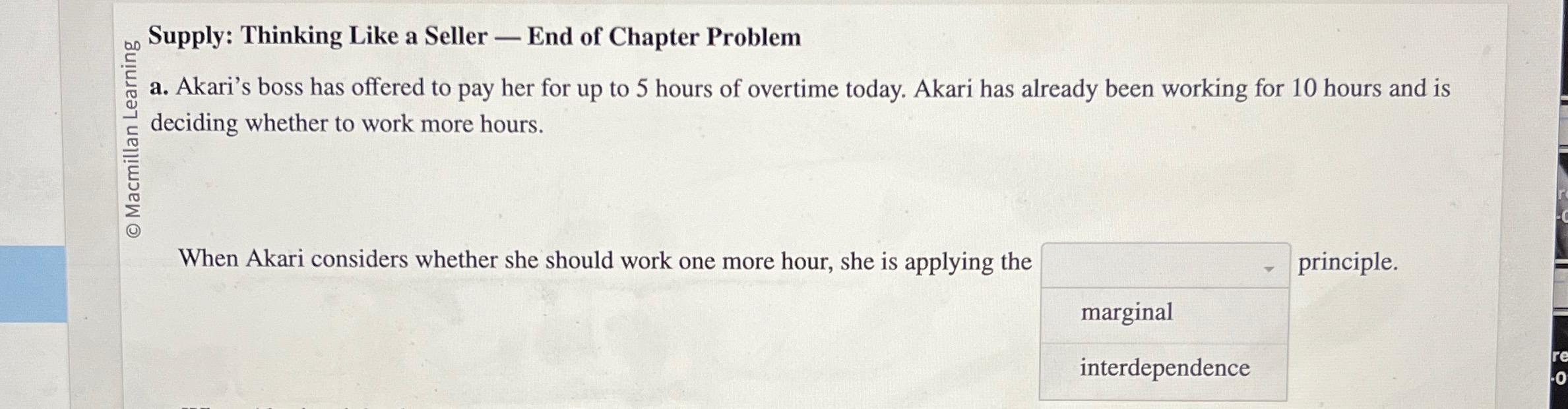  ?00 Supply: Thinking Like a Seller - End of Chapter Problem