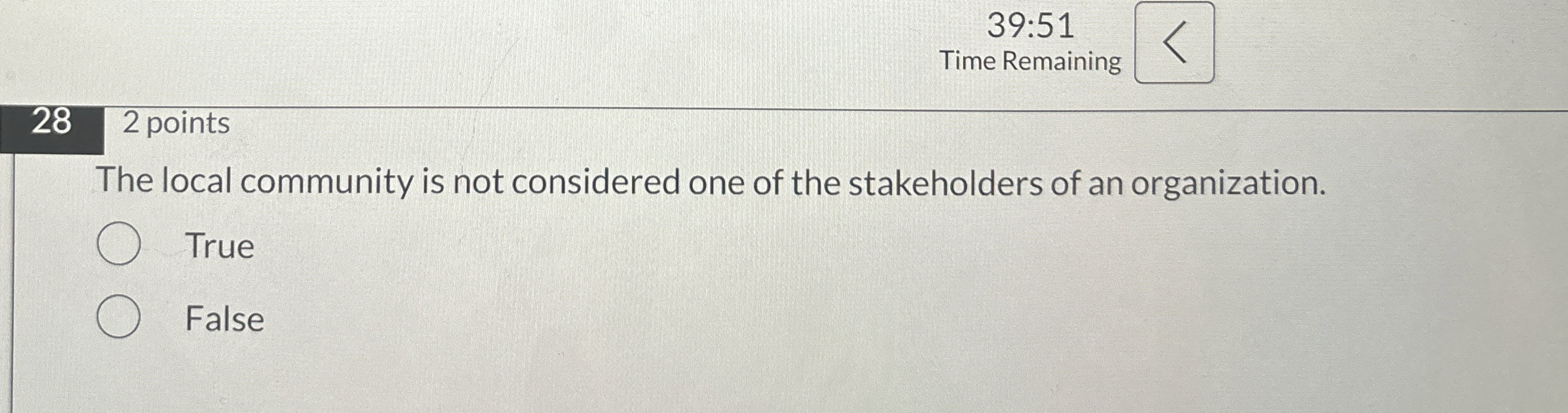  39:51 Time Remaining 28,2 points The local community is not considered