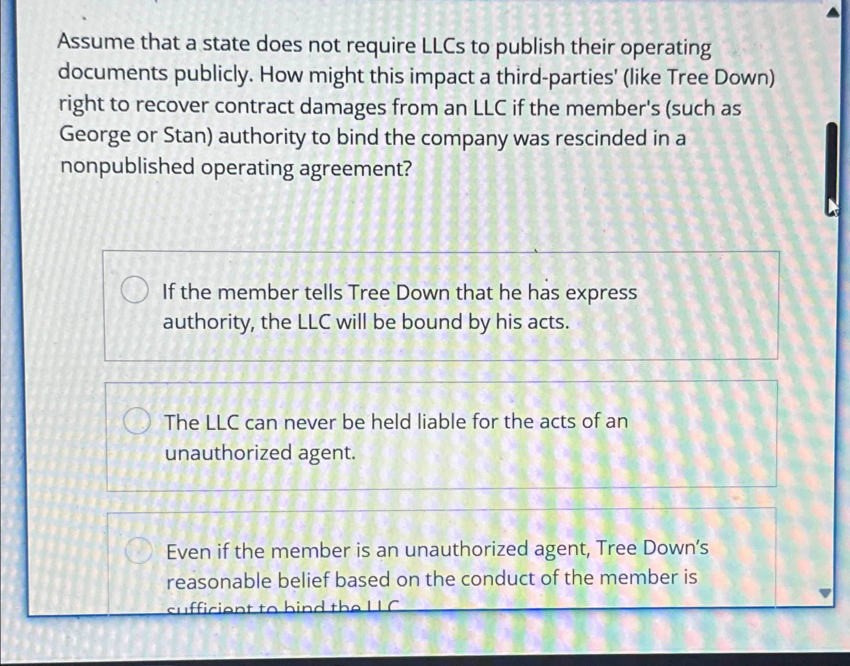  Assume that a state does not require LLCs to publish their