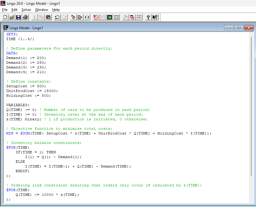  Im trying to integrate mathematical modelformulation into lingo but im getting
