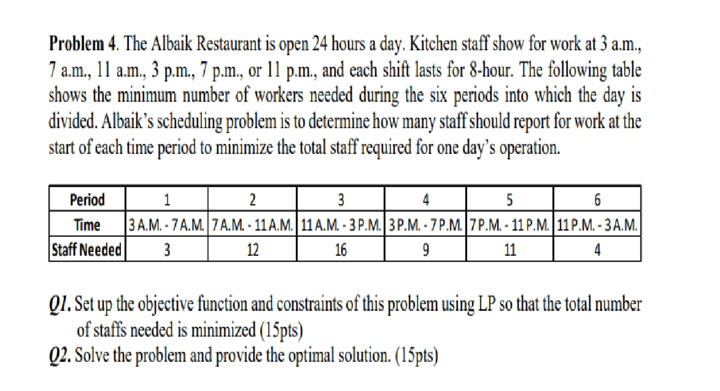  This course for Quantitative Methods in Engineering ManagemenProblem 4. The Albaik