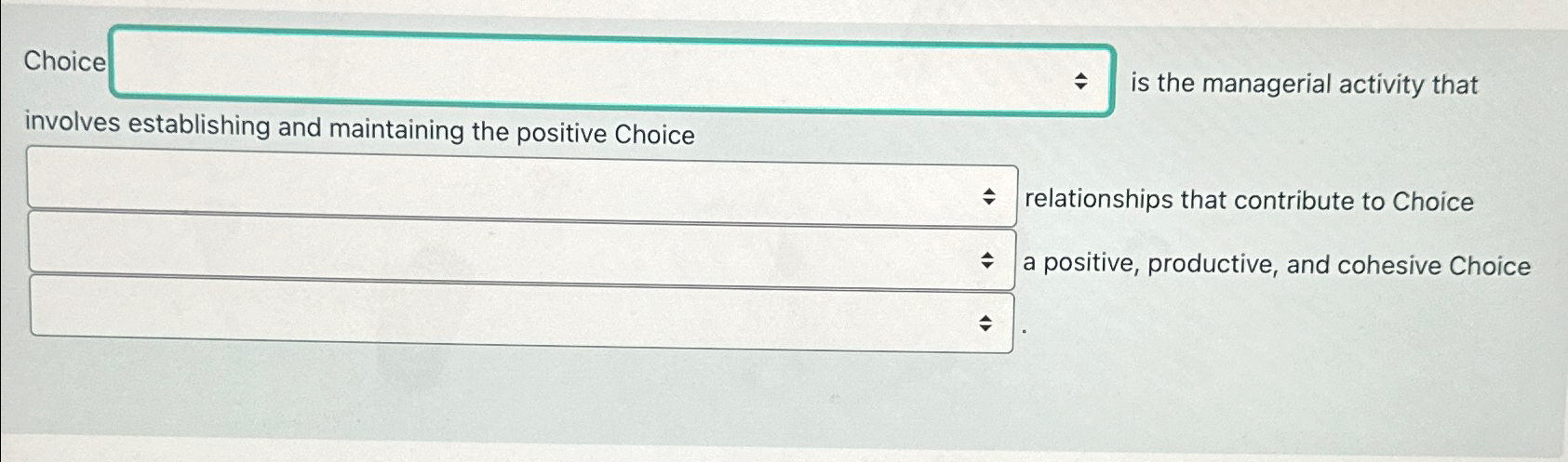 Choic is the managerial activity that involves establishing and maintaining the