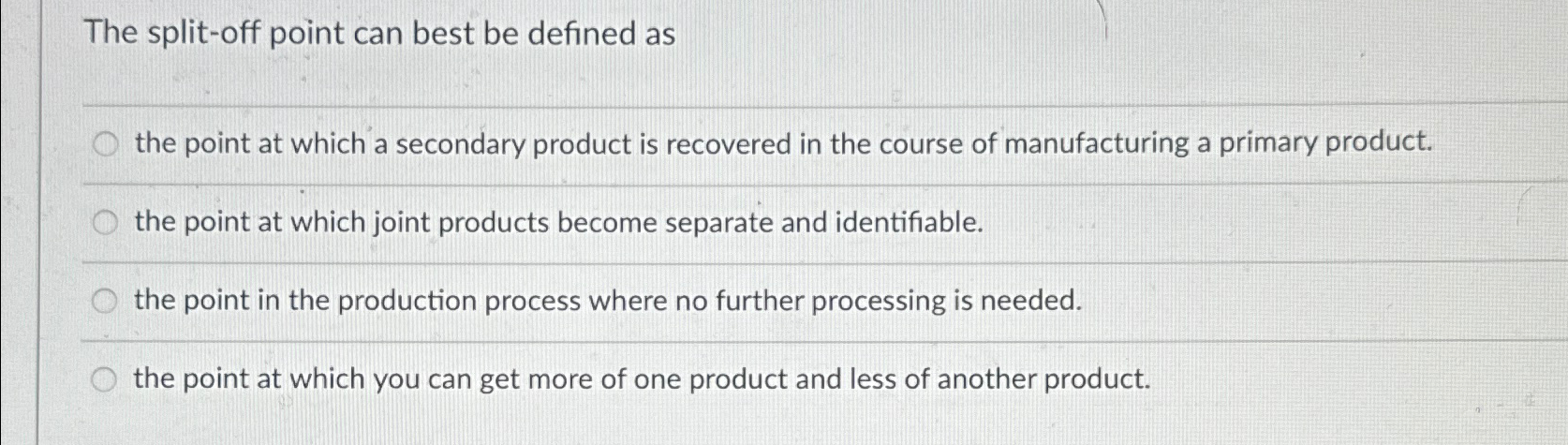  The split-off point can best be defined as the point at