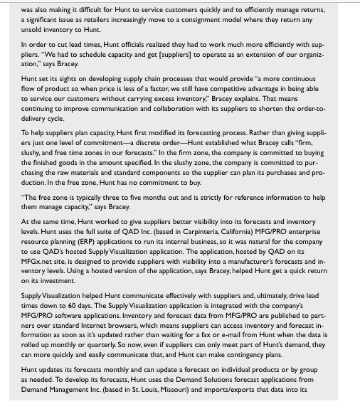  You will prepare a distribution improvement strategy for the Hunt Company.