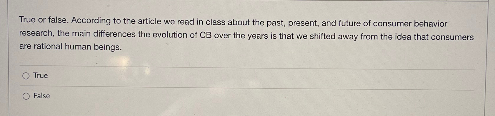  True or false. According to the article we read in class