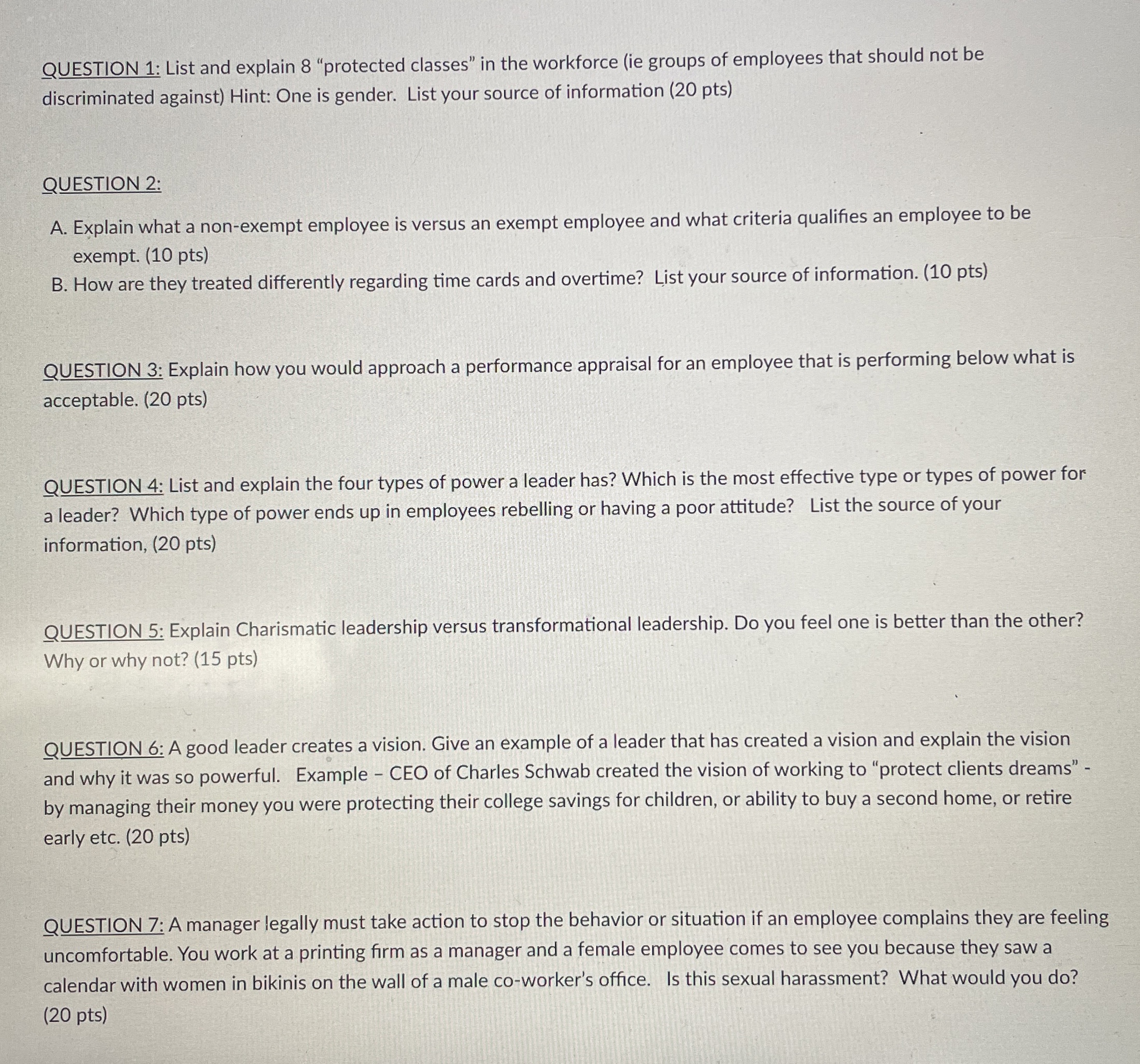  QUESTION 1: List and explain 8 "protected classes" in the workforce