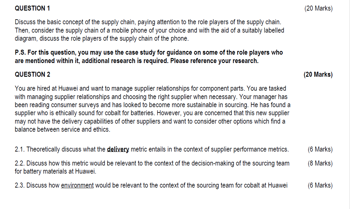  QUESTION 1 (20 Marks) Discuss the basic concept of the supply