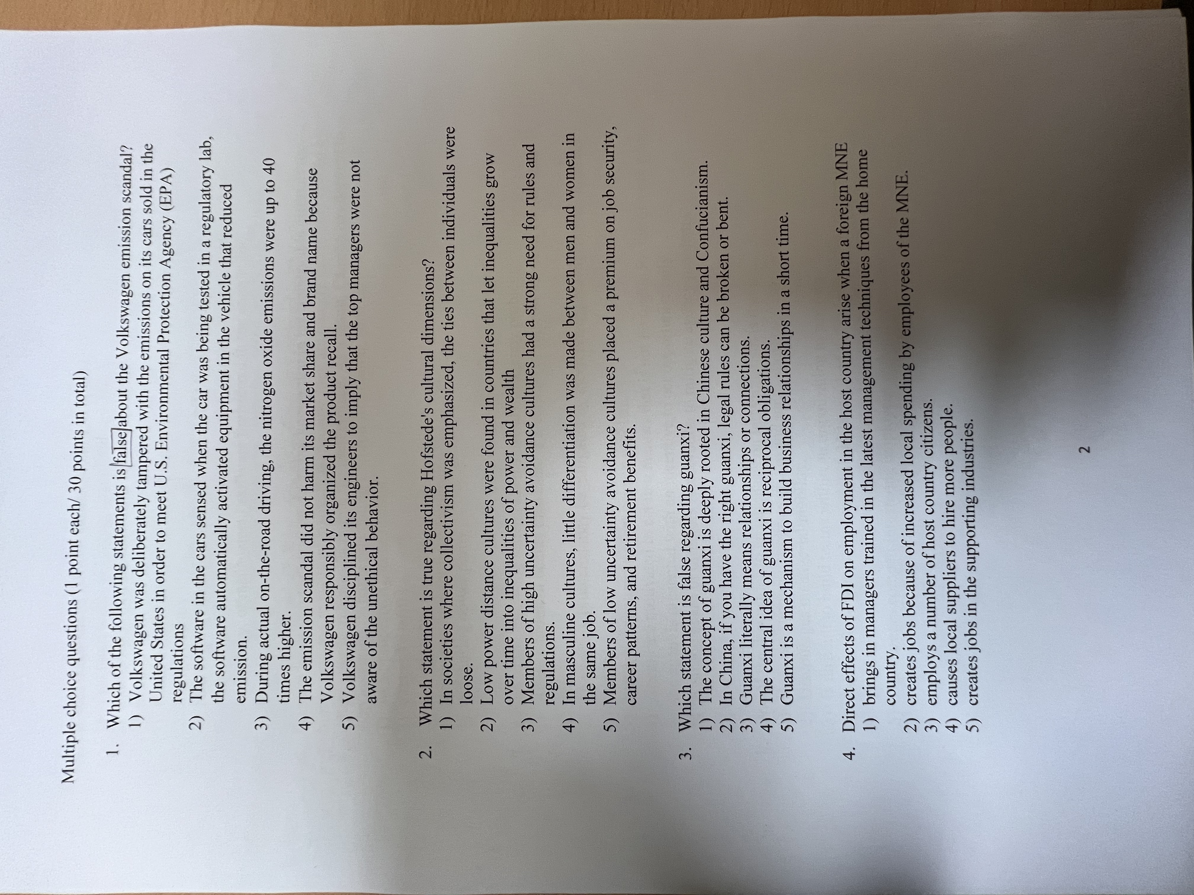  Multiple choice questions (1 point each/30 points in total) Which of