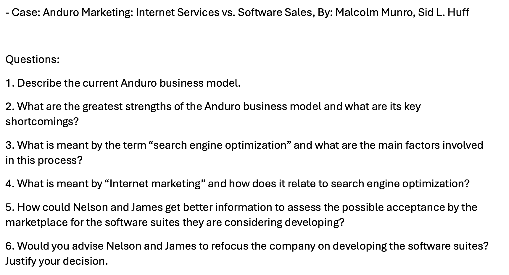  Web Analytics Report: Case: Anduro Marketing: Internet Services vs. Software Sales,