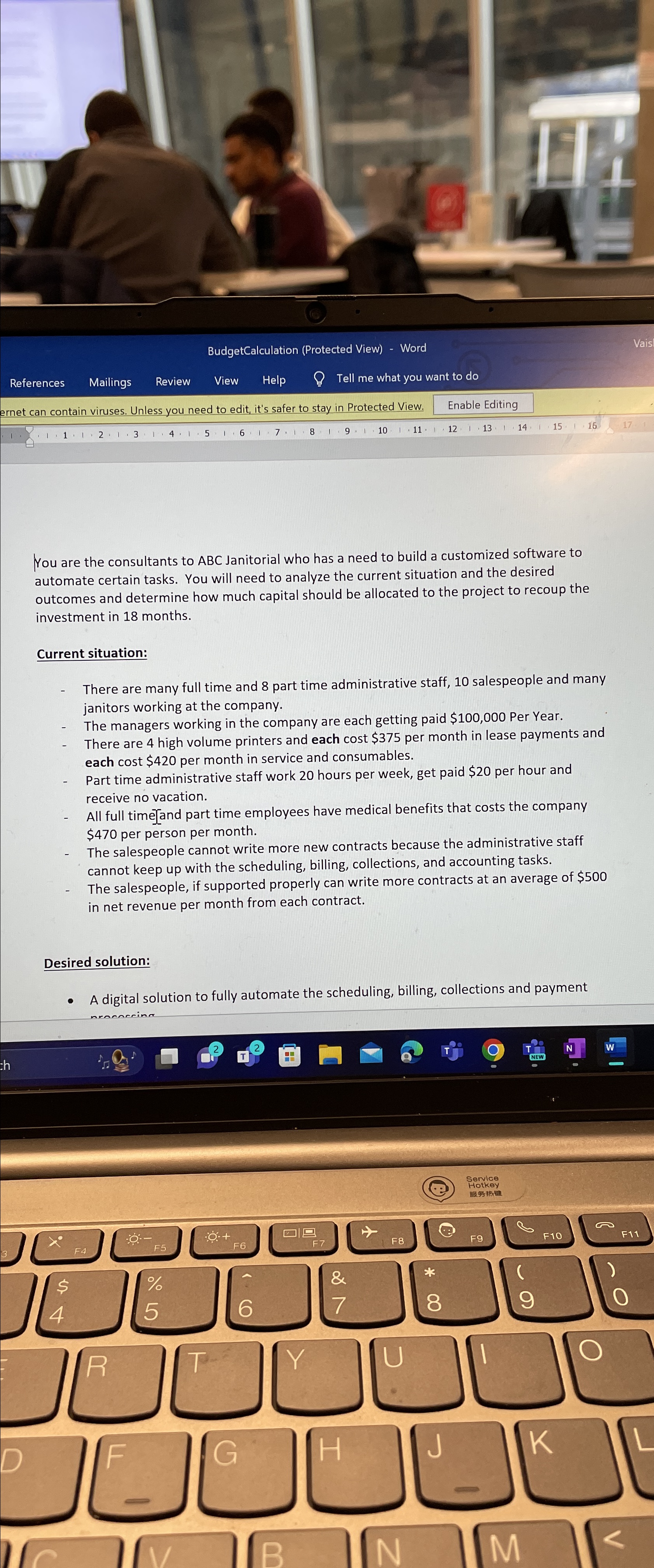  BudgetCalculation (Protected View)- Word References Mailings Review View Help Tell me
