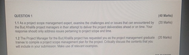  QUESTION 1 (40 Marks) 1.1 As a project scope management expert,