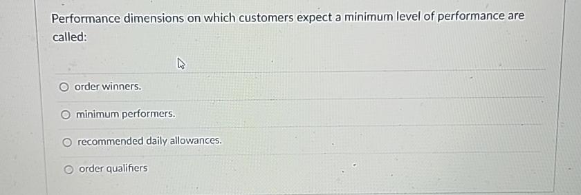  Performance dimensions on which customers expect a minimum level of performance