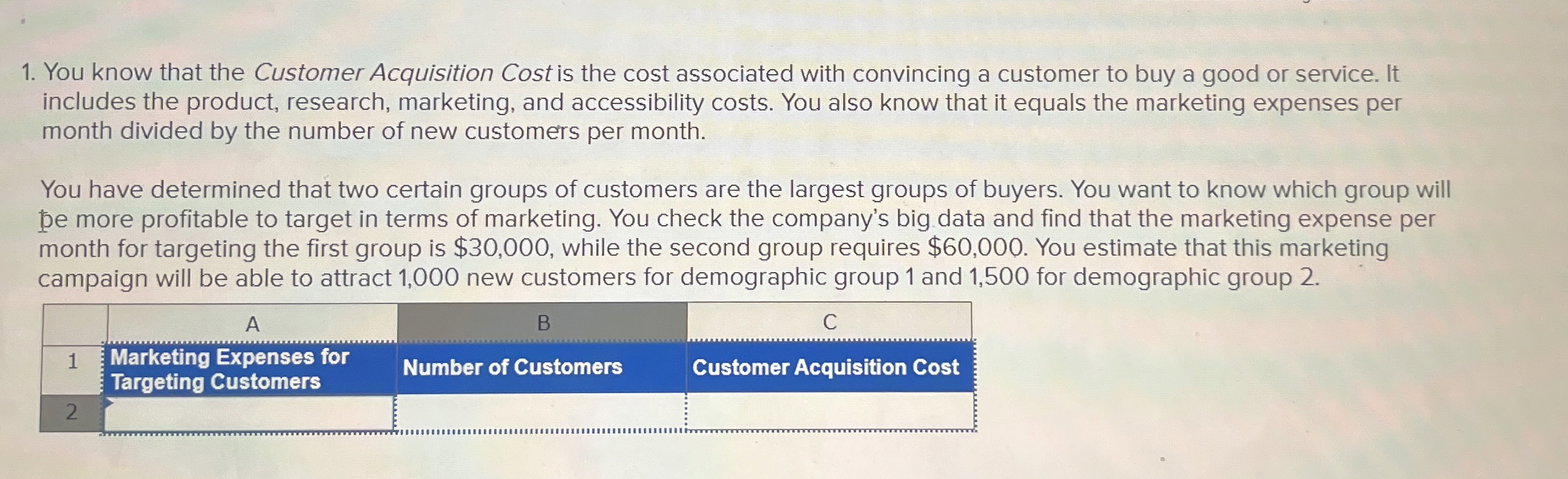  You know that the Customer Acquisition Cost is the cost associated