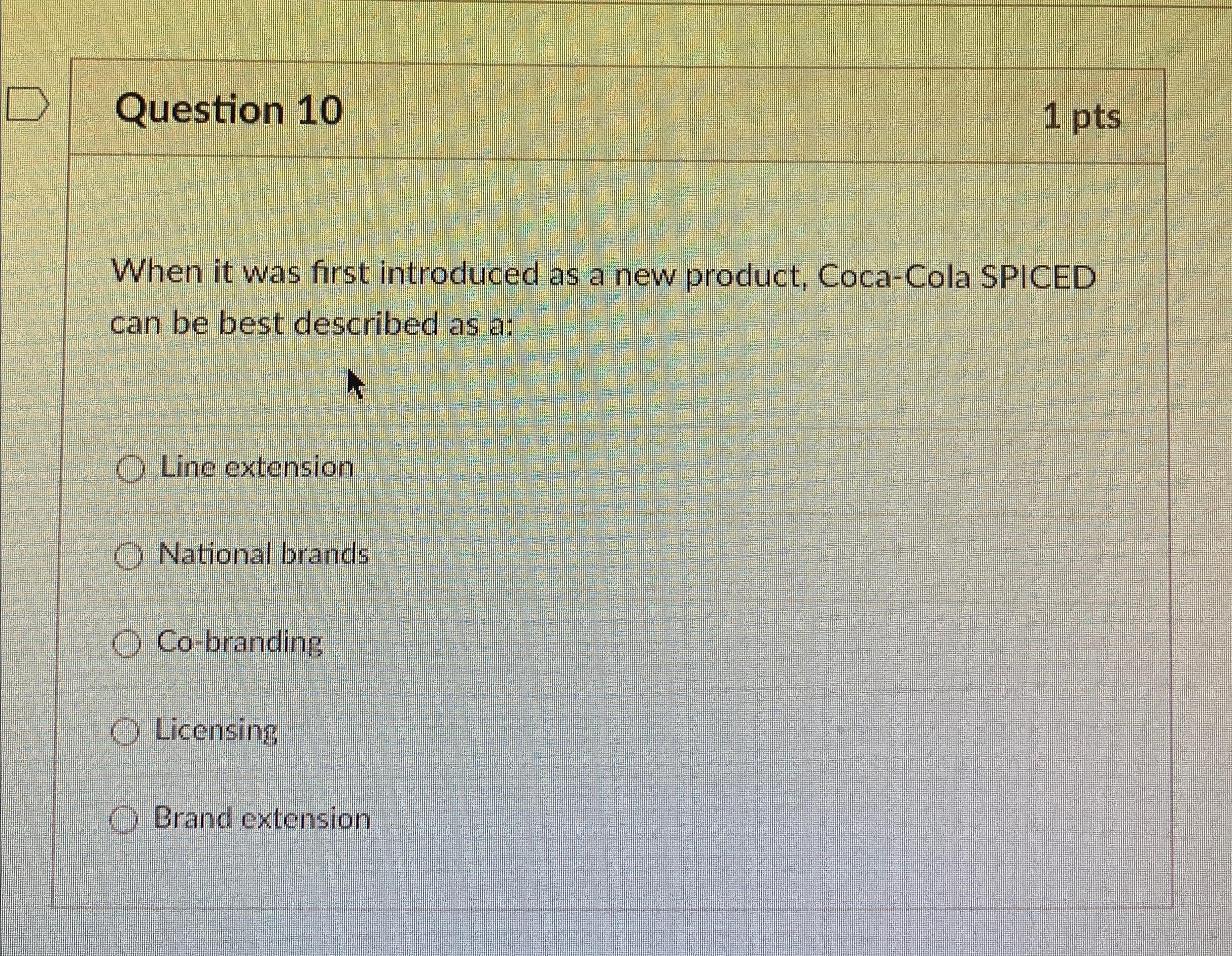  Question 10 1 pts When it was first introduced as a