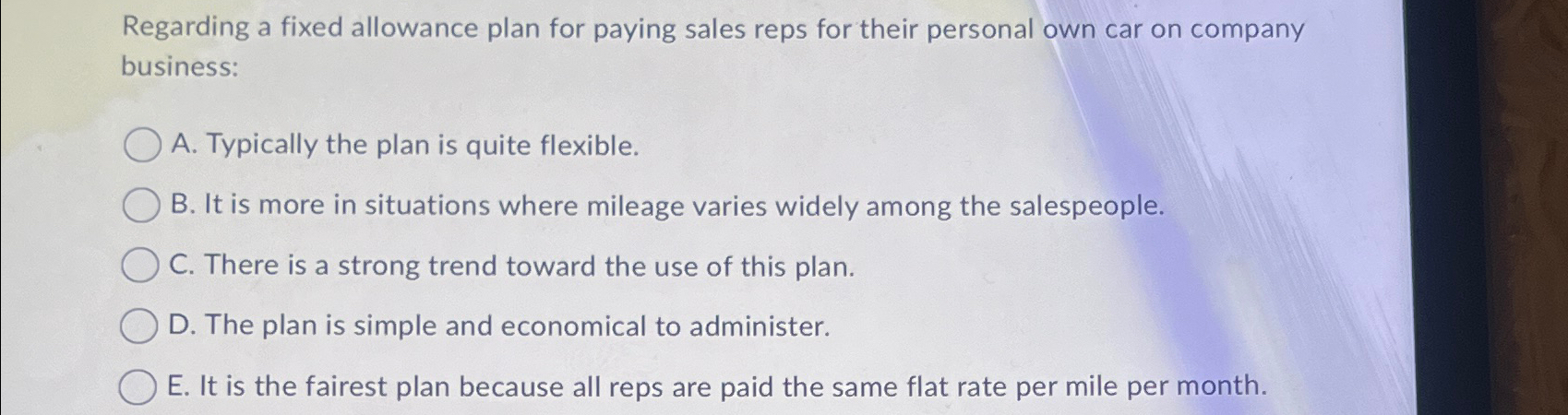  Regarding a fixed allowance plan for paying sales reps for their