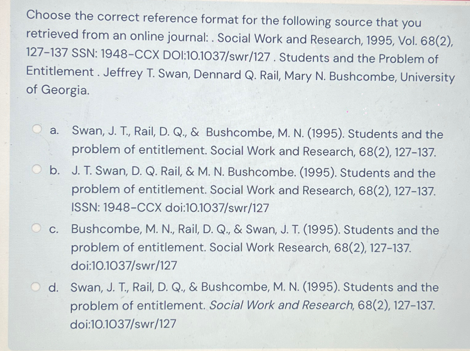  Choose the correct reference format for the following source that you