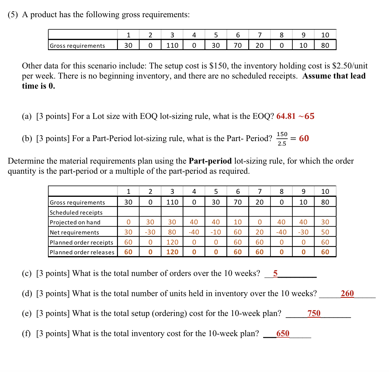  Please explain the steps to complete this without using excel: (5)