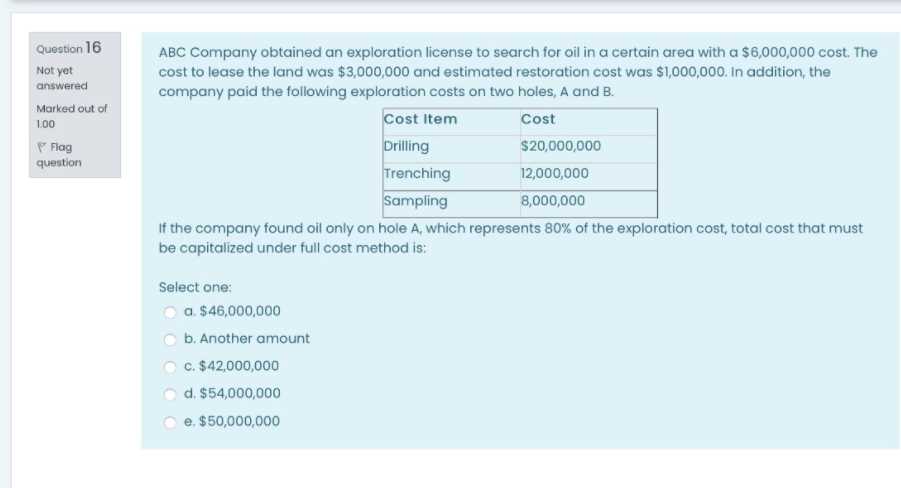 answers 'e. Production cost and depletion cost of the yearQuestion 12 A