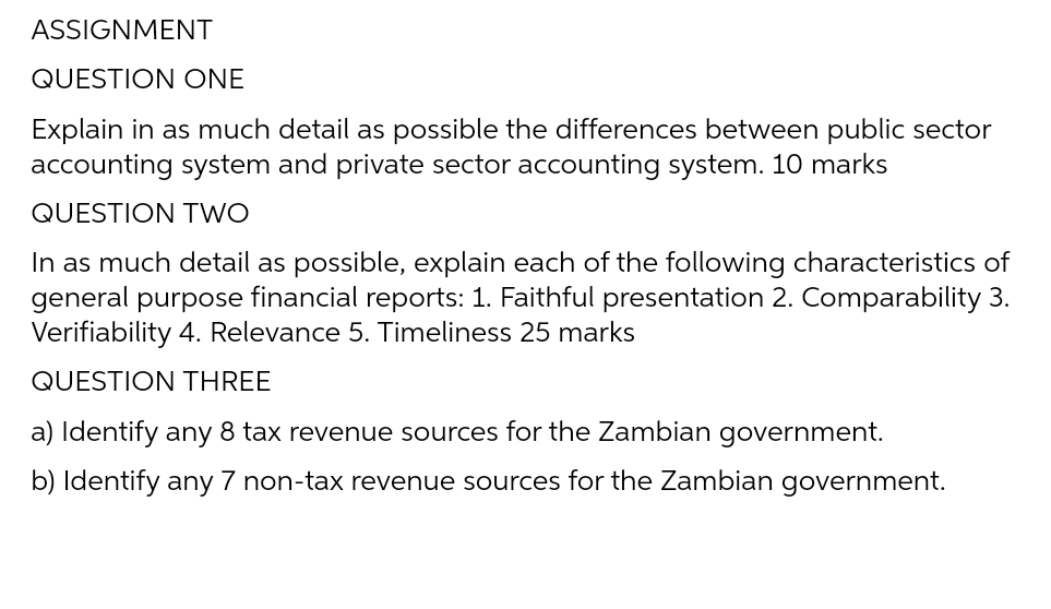  ASSIGNMENT QUESTION ONE Explain in as much detail as possible the